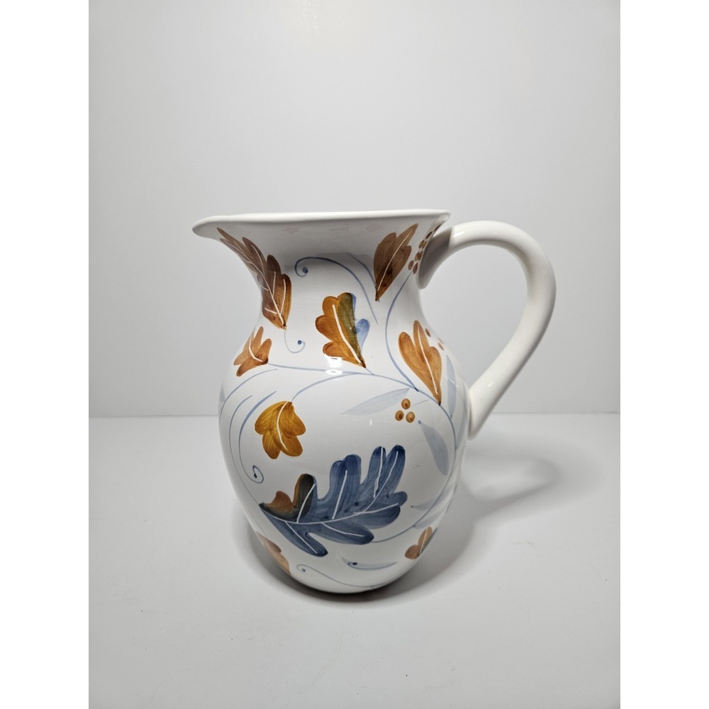 Teleflora Gift Ceramic Water Pitcher Hand Painted Fall Oak Leaves Berries White